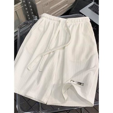 白色冰絲短褲男高級肌理感褲子直筒寬松休閑運動褲夏季薄款五分褲