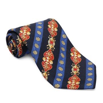 MCM 義大利古典印花絲質領帶-深藍色