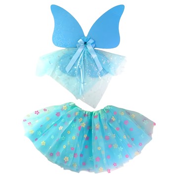 摩達客 COSPLAY派對變裝扮 兒童藍朵仙子二件組 翅膀 藍色裙  1組