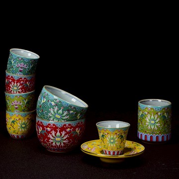 茶杯陶瓷開片中式國潮琺瑯彩白瓷茶杯功夫茶具品茗杯個人杯套裝