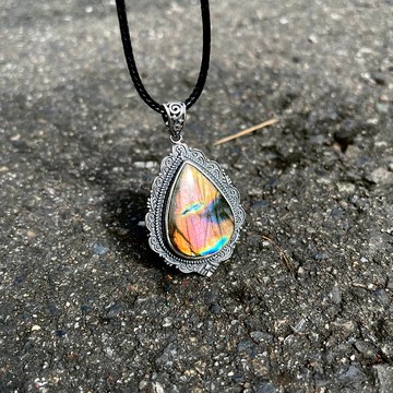 喜迎瑤 925銀 拉長石 粉色拉長石 吊墜 項鍊 民族風 嬉皮 復古風