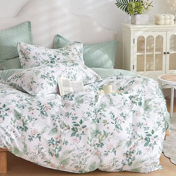 J-bedtime 床寢時光 台灣製100%純棉單人床包枕套組-s9312s-h  淡香花語  單人  1入  床包 + 枕套