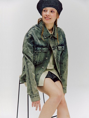 Washed Denim Trucker Jacket _ Khaki