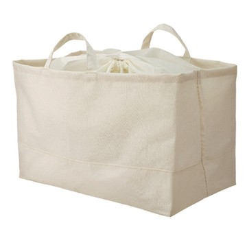 SHIMOYAMA 束口型亞麻風可折疊手提購物袋/收納袋  米色  1個