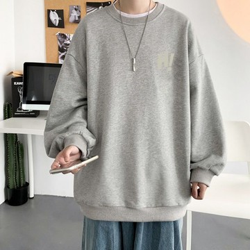 台灣出貨 大尺碼男裝M-8XL 潮流印花風 圓領長袖大學T HI字母小標 文字圖案 套頭百搭版型 冬季外出穿搭 YWWB