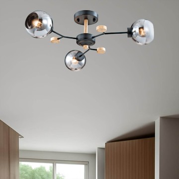 煙灰色玻璃原木造型半吸頂燈 F94-19-31125