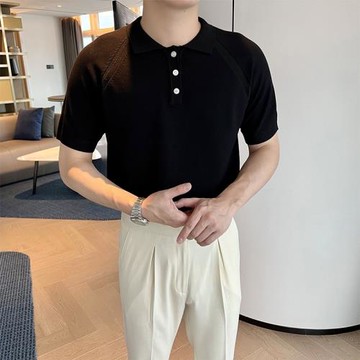 針織短袖Polo衫男士夏季新款T恤2023流行輕熟冰絲翻領半袖體恤男