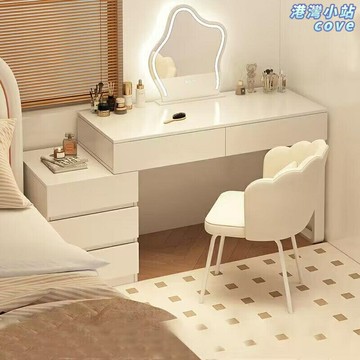 【奶油風一體櫃】化妝桌 梳妝臺 床頭櫃 化妝桌 化妝臺 鬥櫃 臥室傢俱 女生臥室 主臥設計 多格收納 簡約現代