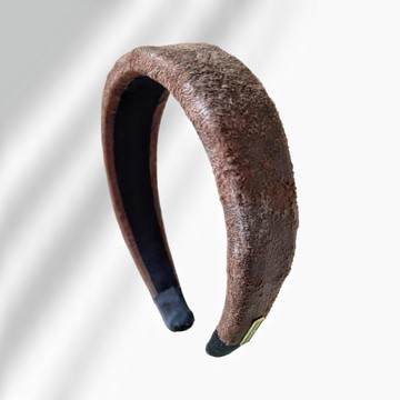 立體髮箍 褐影麂皮壓紋 台灣手作 穩定支撐不卡頭