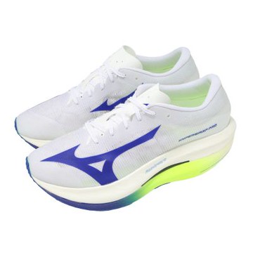 Mizuno 美津濃 競速跑鞋 Hyperwarp Pro 男鞋 白 藍 輕量 厚底 馬拉松 J1GC2672-01