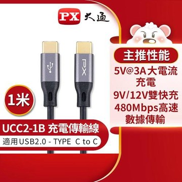 【PX大通】UCC2-1B USB2.0 C TO C充電傳輸線-1M