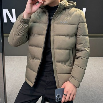 废土风新款男士可脱卸帽冬短款羽绒棉袄加厚休闲时尚保暖爸爸外套大衣外套棉外套 風衣外套 連帽外套