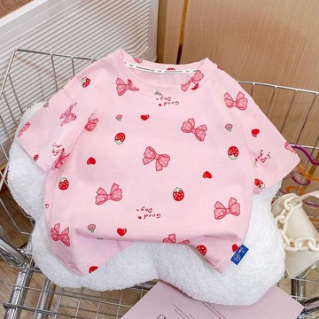 🎀biubiu童裝🎀新款兒童女寶可愛印花T恤女童中小童甜美百搭印花短袖上衣