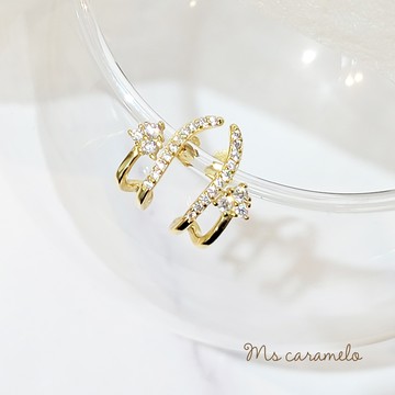 【焦糖小姐 Ms caramelo】  925純銀鍍K黃 幾何弧形鋯石耳環 鋯石耳環