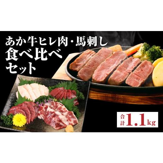 ふるさと納税 熊本県 菊池市 あか牛 ヒレ肉 800g(6枚前後) 馬刺し 300g 食べ比べ セット 計1.1kg