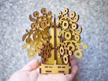 DIY 搖錢樹擺飾-雷射雕刻-木製