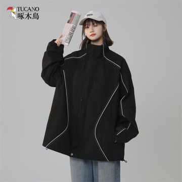 啄木鳥設計感沖鋒衣外套女春秋新款寬松機能風工裝美式百搭夾克潮