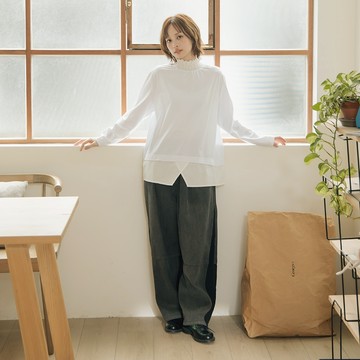 【MOSS CLUB】牛仔刷色立體摺氣球裙 藍 灰