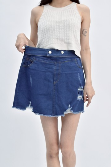 (L) 丹寧牛仔鬆緊腰藍色褲裙