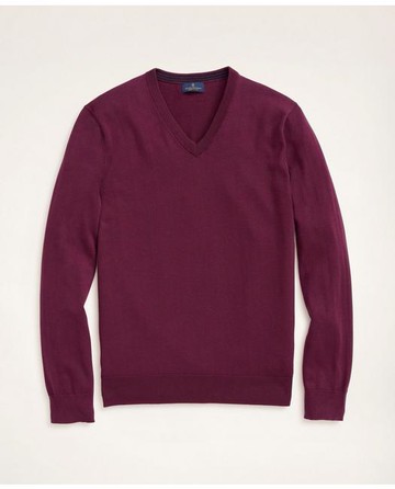 Brooks Brothers Men's Big & Tall Supima Cotton V-Neck Sweater | Burgundy | Size 3X