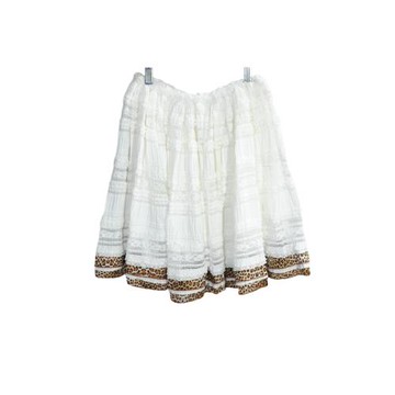 Just Cavalli 女士 白色豹紋拼接 泡泡裙 百褶裙 A字裙 XS/S碼