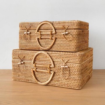 自然而然 復古文藝懷舊越南印尼大號藤編提手野餐旅行收納箱