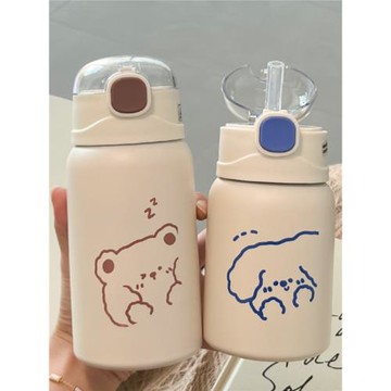 簡約保溫杯女生帶吸管杯子ins風高顏值304不銹鋼水杯學生兒童水杯