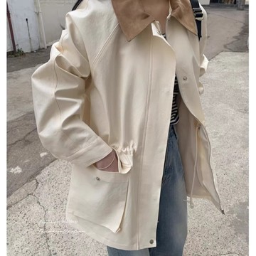 BAi白媽媽 撞色領外套／韓系中長款風衣夾克－【350582】