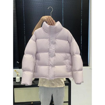 2025年新款小個子穿95白鴨絨羽絨服女加厚短款面包服純色冬季外套