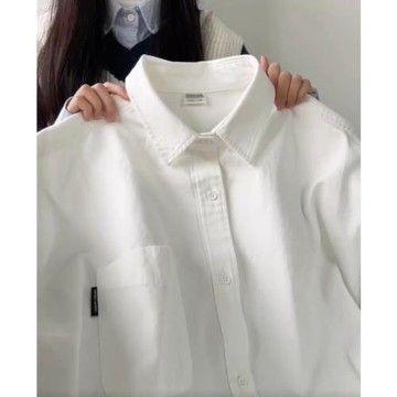 日系純棉白色襯衫女秋裝2025新款bf男友風襯衣寬松外穿內搭上衣夏
