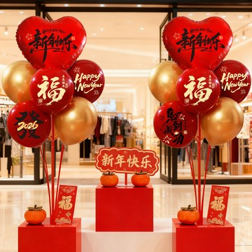 新所裝飾【新年氣球桌飄立柱】2026馬年桌飄氣球 桌面擺件 春節商場店鋪迎賓裝飾 新年氛圍場景布置裝飾