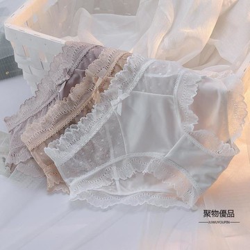 性感蕾絲透明薄網紗內褲女純棉襠透氣中腰舒適提臀三角褲頭夏【聚物優品】
