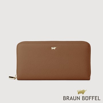 【BRAUN BUFFEL 德國小金牛】台灣總代理 蘇菲娜-A 12卡拉鍊長夾-麥色/BF885-601-BRA