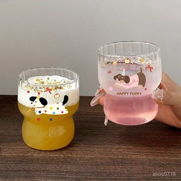 臺灣出貨✨ins玻璃杯高級咖啡杯小衆創意卡通家用水杯女學生冰美式牛奶杯子✨泡茶杯