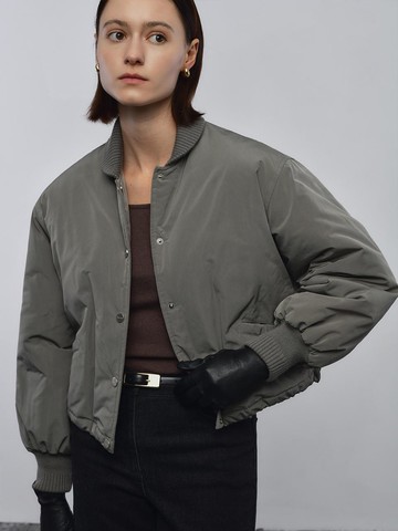 Knit Collar Short Overfit Padding Jumper [Khaki Gray]