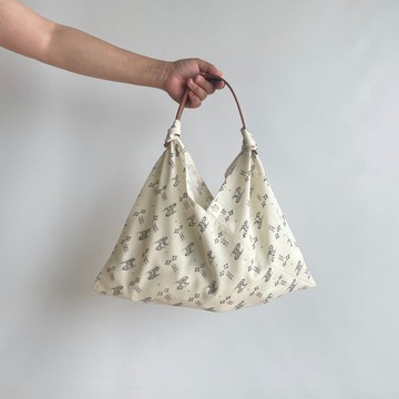 【獨一無二】單層東袋 (あずま袋) - 羊毛和服布料 織有米白色與絣織圖紋