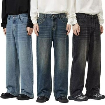 外貿跨境美式街頭男裝|四季款新品 韓版直筒水洗牛仔褲寬松ins潮