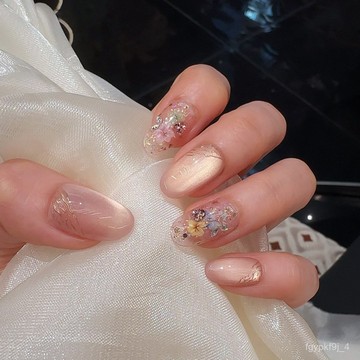 🎀純手工穿戴甲🎀手工漸變貓眼小花指甲貼片 純手工穿戴甲拆卸式光療甲新年美甲貼片高級感穿戴甲顯白美甲片 FO4U