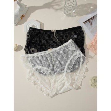 大碼網紗內褲女胖mm200斤中高腰性感蕾絲純欲薄款透明透氣三角褲
