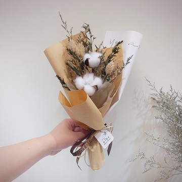 【KIRA與花花藝】相遇鬼怪/韓系棉花畢業花束/小款/乾燥花花束/棉花花束/畢業/生日花束/情人節花束
