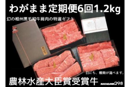 わがまま定期便 幻の相州黒毛和牛肩肉 1.2kg 年に6回お届け！