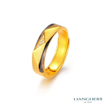 【良和珠寶】棱角光芒古法黑影金鑽石戒 黃金戒指 天然鑽石 足金黃金(金重:1.88錢±0.01)