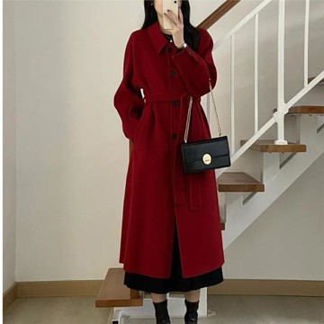 NextLASS喜慶紅色風衣女外套2025秋冬新款新年高級感韓版毛呢外套