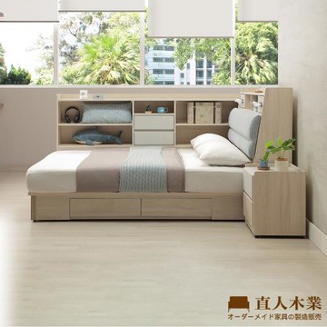 【直人木業】DORIS現代風收納側兩抽床組搭配床邊櫃(附USB插座)-標準雙人5尺