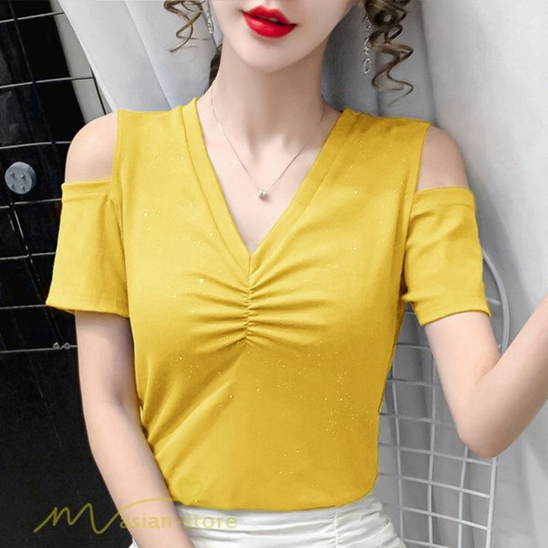 Tシャツ レディース 夏服 肩出し きれいめ キャミソール タック 着痩せ 無地 シンプル カジュアルtシャツ Vネック おしゃれ Tシャツ カットソー キラキラ 着回し 通販 Lineポイント最大0 5 Get Lineショッピング