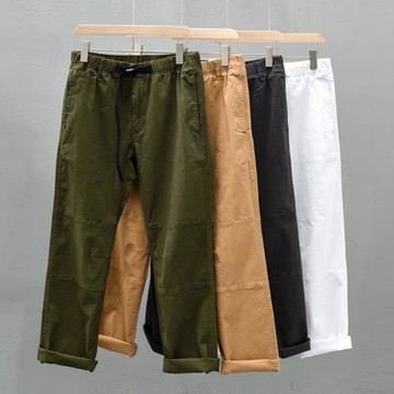 秋冬男純棉休閑褲系繩工裝褲純色直筒男褲時尚簡約潮青年便單長褲