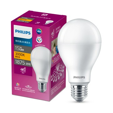 飛利浦 15W LED真彩光球泡燈 燈泡色 3000K