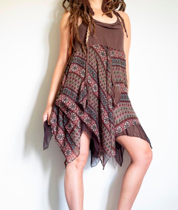 咖啡色棉質洋裝, 波希米亞風夏季洋裝, 節慶服飾, 精靈洋裝