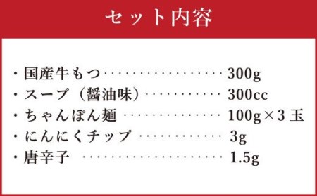 博多もつ鍋 3人前 醤油味 国産牛モツ ちゃんぽん麺 ホルモン