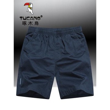 啄木鳥夏季純棉短褲男休閑家居寬松大碼沙灘褲運動五分褲外穿中褲
